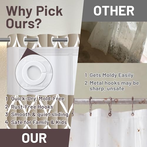 Yiatn No Hook Cream Shower Curtain with Snap in Fabric Liner Set - Hotel Style with See Through Mesh Top Window, Modern Geometric Waterdrop Design,Waterproof and Washable, 71x74 INCH - color: Cream, size: 71"W x 74"L (Pack of 1)