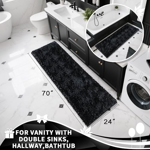 Yimobra Long Bathroom Rugs Runner 70x24 Inch, Extra Thick Soft Absorbent Chenille Bath Mat, Non Slip Machine Washable, Quick Dry Bath Rugs for Bathroom Floor, Tub and Shower, Black - color: Black, size: 70" X 24"