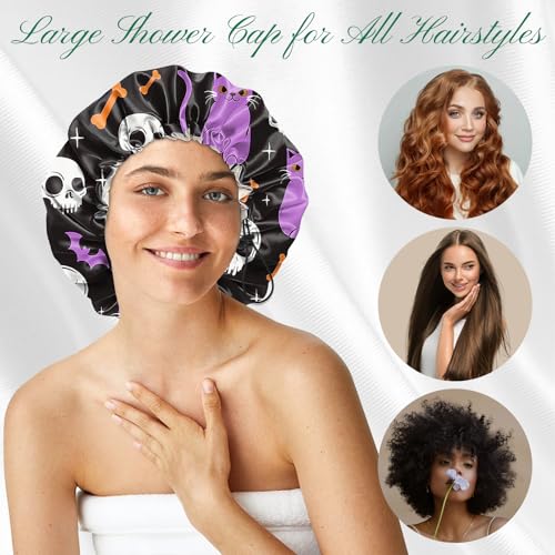 2 PCS Shower Cap Waterproof Double Layer Elastic Adjustable Reusable Hair Bath Caps for Girls Women Cute Aesthetic-Purple Red - color: G20-Purple Red