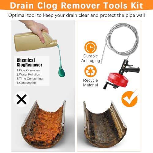 35 FT Double Mode Drain Snake Tools, 14-in-1 Drain Auger for Sink and Drain Unblocking, Plumbing Snake for Kitchen, Bathrom and Shower Sink, Snake for Real DYIs【Upgraded】 - color: 35ft-n-red&black