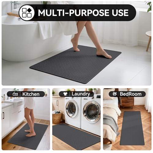 YDKGL Bathroom Runner Non Slip, Extra Soft Absorbent Quick Dry Bath Mats, Foam Weave Texture Thin Bath Rugs Washable with Rubber Backing, 20" x 59“ - color: Grey, size: 20"x 59"