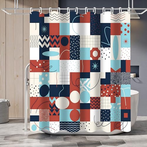 LQCOOL Geometric Patchwork Shower Curtain Set Bathroom Sets Modern Shower Curtain Set for Bathroom Sets with Rugs and 12 Hooks - color: Colorful Geometry