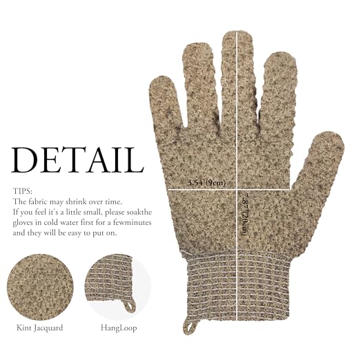 Exfoliating Bath Gloves 2 Pairs - Heavy Texture Body Scrub Gloves for Shower, Spa, Massage and Body Scrubs, Dead Skin Remover, Washing Gloves with Hanging Loop(Coffee) - color: Coffee