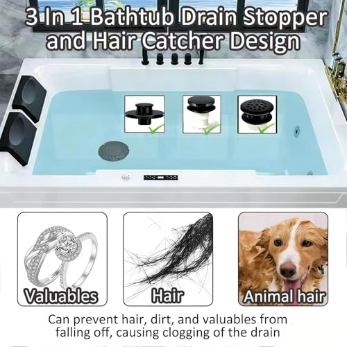 AzWzz Bathtub Drain Stopper, Pop Up Tub Stopper Plug with Bathtub Drain Hair Catcher Cover, Universal for 1.45 in to 1.8 in Tub Drain, Matte Black - color: Matte Black, style: Tub Drain Stopper with Hair Catcher