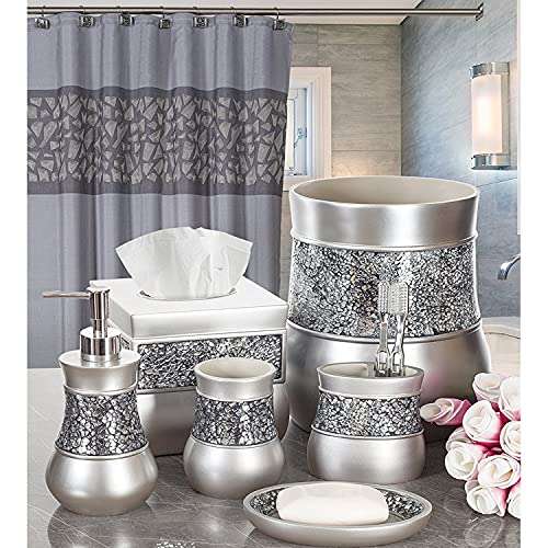 Crackled Glass Silver Square Resin Tissue Box Cover with Bottom Slider - style: Square Tissue Box Cover
