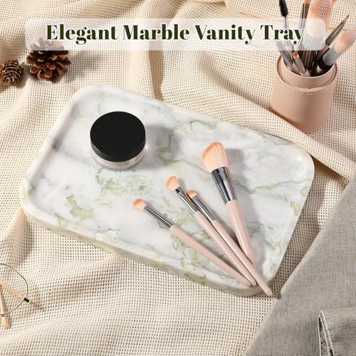 Karibiber Luxury Marble Vanity Tray, Bathroom Tray Countertop, Bianco Marble/Stone, Home Decorative Dresser Organizer, Storage for Kitchen Sink, Perfume Jewelry Holder(Green&White) - color: Green&white