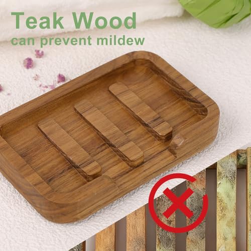 HTB 2 Pack Self Draining Soap Dish Teak Wood Keep Soap Dry | Wooden Soap Holder,Sponge Holder for Kitchen,Soap Saver for Shower, Bathroom, Sink, Bathtub,Kitchen and Countertop - color: 2pcs