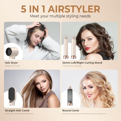 5 in 1 Hair Dryer Brush,Blow Dryer Brush Upgrade Hot Air Brush Air Styler, Curling Wrap Air Curler As A Gift for Straight/Curl/Drying/Smoothing