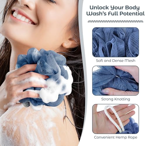 Rnoafmu Shower Loofah Bath Sponge, 60G Loofah Exfoliating Body Scrubber, 4 Color Mesh Shower Pouf Balls for Body Wash (Blue Gray Green Dark Green) - color: Blue Gray Green Dark Green