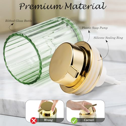 Amolliar Foaming Soap Dispenser, 8OZ Green Glass Soap Dispenser with Plastic Pump, Refillable Hand Soap Dispenser for Bathroom, Kitchen, Shower, Lotion, Dish Soap Dispenser, Home Decor, Gold 2 Pack - color: Gold