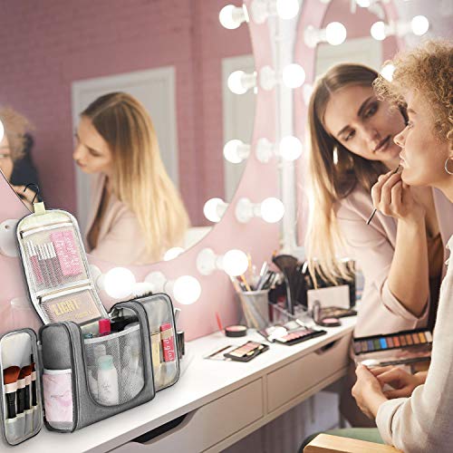 Freegrace Extra Large Hanging Toiletry Bag for Men and Women - Water-Resistant Nylon Travel Bathroom Organizer for Cosmetics, Makeup, and Toiletries - color: Light Grey