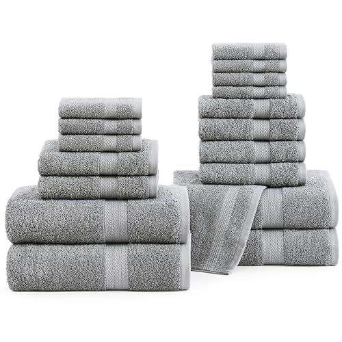 LANE LINEN 100% Cotton Towel Set for Bathroom - 18 Piece - Super Soft, Quick Dry & Highly Absorbent - 4 Bath, 8 Wash Cloth, 6 Hand Towels - Turkish Quality, Durable & Easy Care - Space Grey - color: 08: Space Grey, size: 18 Piece Towel Set