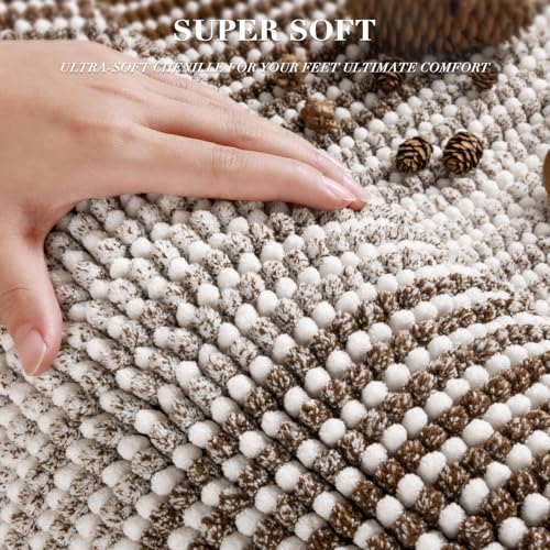 BSICPRO Bathroom Rugs Sets 3 Piece, Toilet Rugs U-Shaped Contour Bath Mat Set, Long Striped Absorbent Non Slip Chenille Shower Mat, Brown - color: Brown, size: 20"x47"+16"x24"+ U Shape 20"x24"
