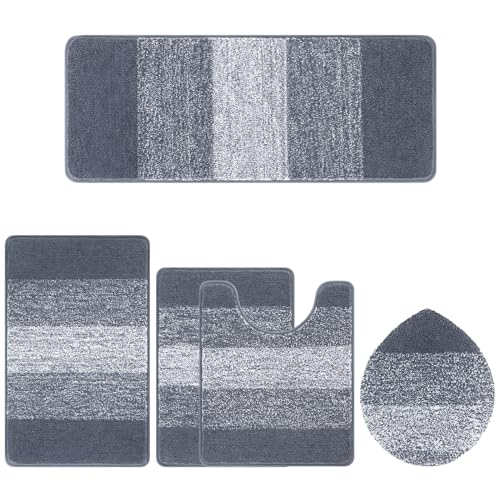 Bsmathom Bathroom Rugs Sets 5 Piece, Soft Absorbent Microfiber Bath Rugs with U-Shaped Contour Toilet Rug and Toilet Lid Cover, Thick Non-Slip Plush Shaggy Bath Mat Set,Dark Grey - color: Dark Grey, size: 18"x26"+20"x31"+20"x48"+U20"x24"+Cover19"x21"