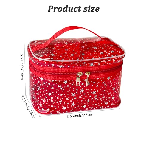Star Print Purple PVC Makeup Bag with Handle - 8.66 * 5.51 * 5.51 inch,Clear Storage Bag Toiletry Pocket Portable Zippered Pouch Waterproof Cosmetic Organizer Bags for Women (Purple-L) - color: Purple-L