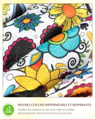 mikimini Shower Cap for Women Reusable Waterproof, Extra Large Hair Cap for Shower with Double Layers, Stylish Vibrant Designed Shower Bonnet for Long Thick Hair, 2 Pieces - size: X-Large (Pack of 2)