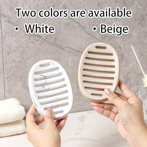 Soap Dish, Self Draining Bar Soap Holders, Oval Soap Saver Spone Holder Tray for Shower Bathroom Sink Countertop Kitchen Bathtub (Beige) - color: Beige