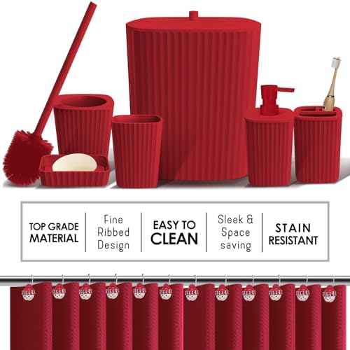 Clara Clark Bathroom Accessories Set - Christmas Shower Curtain Set, Xmas Bathroom Set, Christmas Bathroom Decor, Bathroom Accessory Set, Toilet Brush, Trash Can & Soap Dispenser - 19PC Set - color: Christmas, size: Complete Set