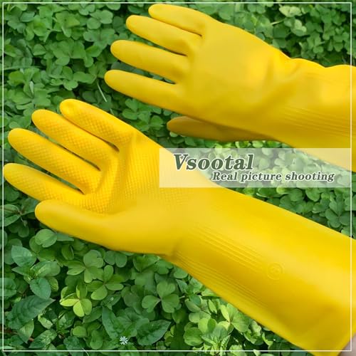 8 Pairs Reusable Household Cleaning Gloves, Rubber Kitchen Dishwashing Gloves,Extra Thickness, Long Sleeves, for Washing Dishes, Pet Care(X-Large, Yellow) - size: X-Large