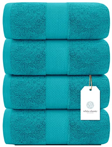 White Classic Luxury Bath Towels Set of 4 Large - 700 GSM Cotton Ultra Soft Bath Towels 27x54 | Highly Absorbent and Quick Dry | Hotel Towels for Bathroom Luxury, Plush Shower Towels, Aqua - color: 13: Aqua