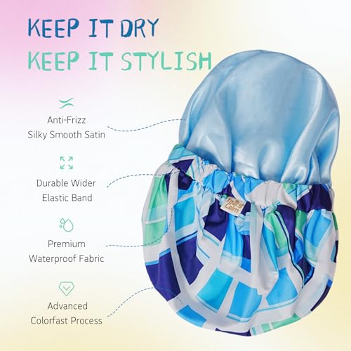 Years Calm Shower Caps for Women Reusable Waterproof, Double-Layer Extra Large Elastic Hair Cap for Shower for Long Hair & Braids, Travel & Home - color: blue