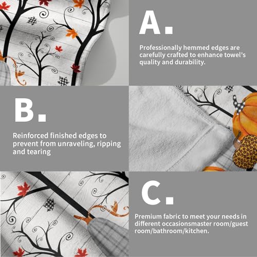 Fall Pumpkins Absorbent Set of 2 Hand Towels - 14x28 Inch Autumn Maple Leaves Thanksgiving Fingertip Towels for Home SPA Gym - color: Autumn Maple Leaves and Pumpkins