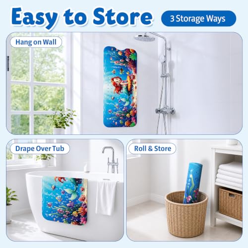 XIYUNTE Baby Bath Mat for Tub Non Slip Kids Bath Mat - 40''x16'' Extra Long Cartoon Bathtub Mat Non Slip Kids Shower Mat Eco-Friendly Toddler Bath Mats with Suction Cups, Machine Washable, Mermaid - color: K-mermaid