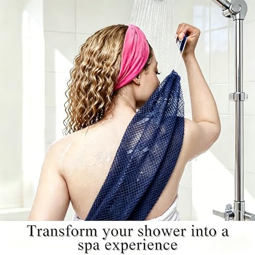 Exfoliating Bath Towel Set for Women Strong Cleaning Back Scrubber - color: Blue