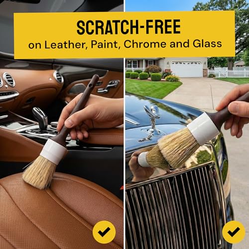 Car Detailing Brush Set 9-Pack with Tire and Wheel Brushes - Detail Dudes | 6-pc Scratch-Free Interior Boars Hair Brushes - 1-pc Exterior Tire Brush, Tire Dressing Applicator and Wheel Brush - size: 9 Pack (Full Kit)