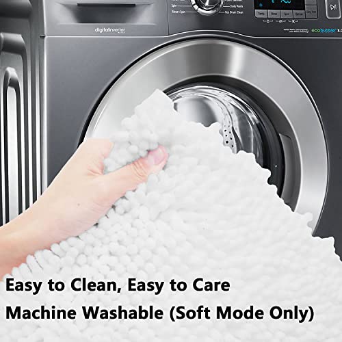 White Bathroom Rugs Chenille 3-Piece Extra Soft and Absorbent Shag White Bath Mat, Machine Wash Mat, Strong PVC Non-Slip Underside, Plush Carpet Mats - color: White, size: 2'8" x 1'8" (16x24"+20x32"+20x20"U shape）