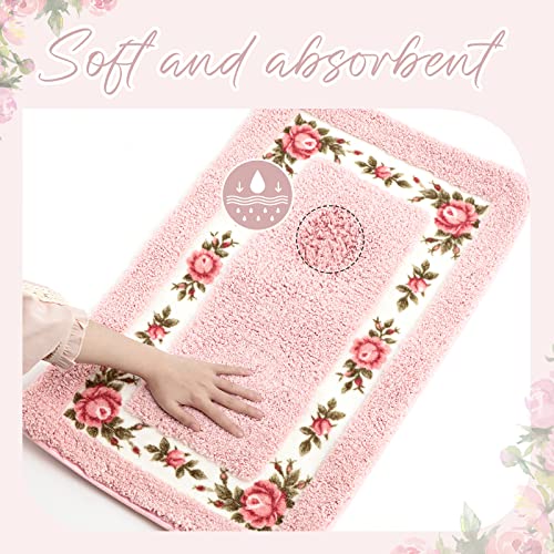 Timgle 4 Pcs Rose Flowers Coquette Bathroom Rugs Set Coquette Doom Decor Rose Flower Area Rugs Non Slip Absorbent Washable Door Mat Floral Bathroom Carpet for Home Hotel, 4 Shapes(Pink) - color: Pink