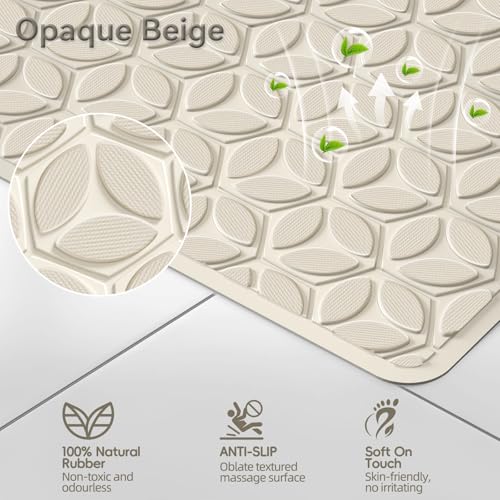 Bathtub Mat Non Slip with Suction Cups - 100% Rubber Bathroom Mat Textured for Bath Tub Shower Safety - Soft on Touch - BPA/PVC Free - Pet Dog Bath Mat - Machine Washable - 16 × 28 Inch（Beige） - color: Beige, size: 28" x 16" (Rectangular)