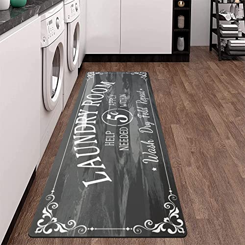 Pauwer Laundry Room Rug Runner 20"x60" Waterproof Rubber Laundry Mat Non Slip Kitchen Mats for Floor Washable Floor Mat Runner Rug for Farmhouse Mudroom Washroom Bathroom Decor - color: Laundry Dark Grey, size: 1'8" x 5'