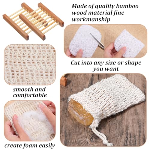 60Pcs Soap Saver Set, Soap Accessories Including Wooden Dish, Exfoliating Bag, Saver Pads Bulk with Self Drain, Bar Holder Mesh Bag for Shower Bath Home Toilet Kitchen Hotel Restaurant