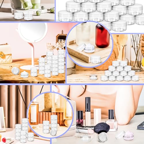 50 Pack 10g Plastic Jars with Lids, 10ml Round Clear Cosmetic Containers Makeup Jars, Travel Size Container Jar with 20 Spatulas for Sample Lotion Cream Eyeshadow Ointment Salve Balm Powder - color: White, size: 10g