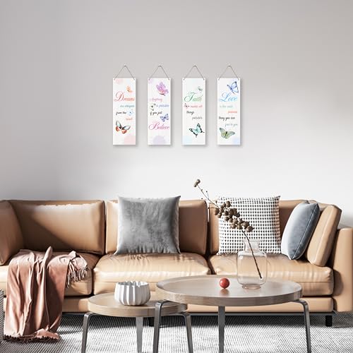 4 Pcs Butterfly Wall Decor Wooden Sign, Butterfly Inspirational Sign Decor For Women Friends, Dream Believe Wooden Hanging Sign, Inspirational Wall Art For Bedroom Home Farmhouse Room Decorations, A08 - color: Butterfly Inspirational