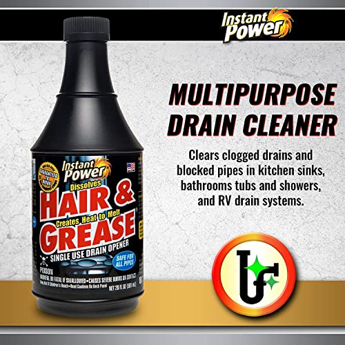Instant Power Hair and Grease Drain Cleaner - Shower Liquid Clog Remover, Drain Defense for Sinks, Made in USA, Sink Cleaner and Deodorizer - 20 Oz 6 Pack - size: 20 Fl Oz (Pack of 6)