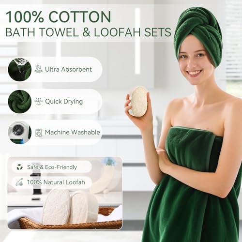 Resin Green Bathroom Set, Dark Green Bathroom Accessories Set with Shower Curtain, Bath Towel Sets, Natural Loofah Sponge, Soap Dispenser, Toothbrush Holder, Bathroom Tumbler and Tray for Bathroom - size: Bath Set+Shower Curtain+Towel Set+2PCS Loofah, sty