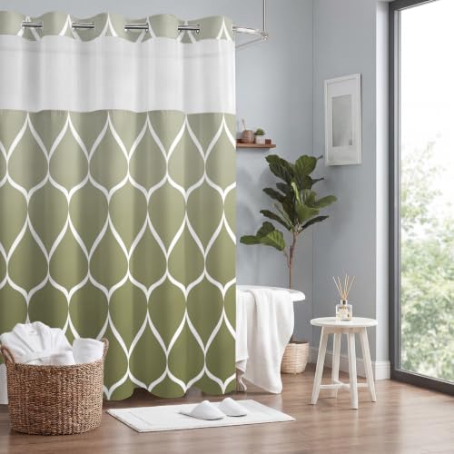 Yiatn No Hook Ombre Sage Green Shower Curtain with Snap in Fabric Liner Set - Hotel Style with See Through Mesh Top Window, 71x74 INCH - color: Ombre Sage Green, size: 71"W x 74"L (Pack of 1)