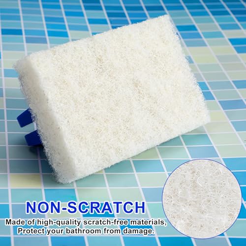 Maxdot 18 Pcs Handled Bath Scrubber Set, 15 Bathroom Scouring Pad 3 Bathtub Scrubber with Handle Non Scratch Soap Scum Remover for Cleaning Sink Shower Tile Swimming Pool Step Corner(Blue and White) - color: Blue and White