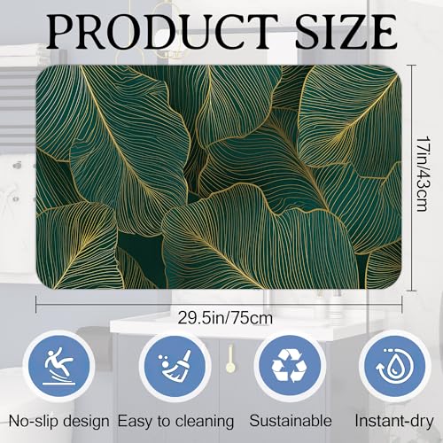 Palm Leaves Bath Mat, Gold Line Bathroom Rugs, Absorbent Bath Rug Floor Rug Carpet for Bathroom Bathtub Bedroom Living Room, 17 x 29.5 Inches - color: Palm Leaves Gold Line