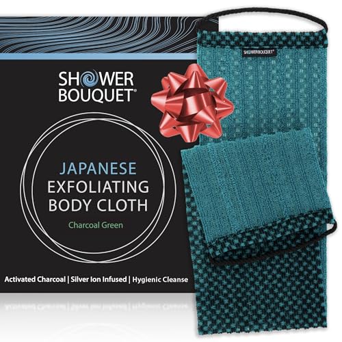 Japanese Exfoliating Washcloth for Back & Body - Charcoal & Silver Ion Exfoliating Towel with Handles - Two-Sided Gentle Exfoliation & Deep Cleansing Soft Body Wash Cloths for Shower - Green - color: Charcoal Green, size: 1 Count (Pack of 1)