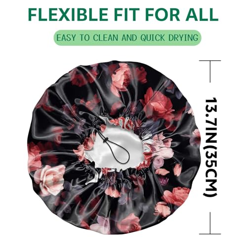 2 PCS Shower Cap Waterproof Double Layer Elastic Adjustable Reusable Hair Bath Caps for Girls Women Cute Aesthetic-Floral 1 - color: G11-Floral 1