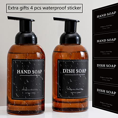 rejomiik 2 Pack Foaming Soap Dispenser Thick Glass Foam Hand Soap Dispenser for Bathroom or Kitchen Sink, 13 oz Pump Bottles for Hand soap, Body Wash, Clear Amber - color: Amber