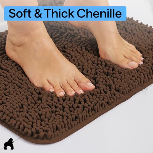 GORILLA GRIP Bathroom Rug Sets, Soft Chenille 2 Piece Area Rugs Set, Toilet Base Mat and 30x20 Carpet, Absorbent Microfiber Washable Mats Dry Quickly, Home Decor and Bath Room Accessories, Brown - color: Brown, style: 30"x20" + Oval 24"x19.5" - 2 Pack