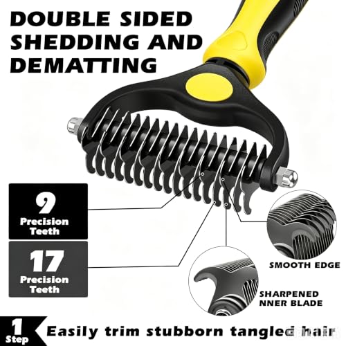 Professional 3PCS Self Cleaning Slicker Brush & Pet Grooming Rake & Flea Comb for Dogs,Cats and Horses (Yellow) - color: Yellow
