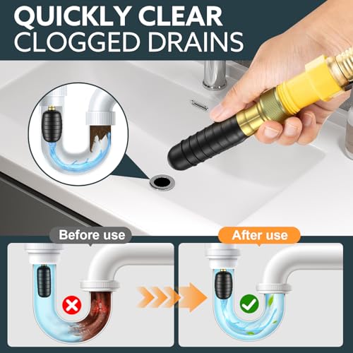 3-Pack Drain Bladder Kit, Water-Powered Rubber Drain Cleaning Bladder, Fits 1 to 6 Inch Pipes, Ideal for Clearing Bathroom Sinks, Showers, Swimming Pool Drains, Kitchen Sinks and Main Drains Clogs