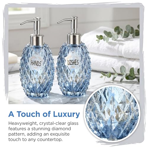 MALACHI Glass Soap Dispenser, 304 Rustproof Stainless Steel Pump, Refillable Multi‑use for Hand Soap, Dish Soap, Body Wash, Shampoo, Baby Wash for Bathroom Kitchen & Commercial - color: Blue