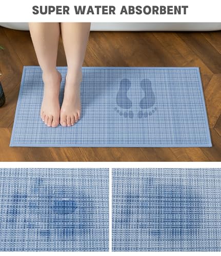 YIHOUSE Bathroom Rugs Sets 5 Pieces, Blue Ultra Thin Bath Mats Fit Under Door, Absorbent Quickly Dry Rubber Backing Braided Bath Mat Set, Non Slip Washable Bath Rugs for Bathroom Floor, Blue - color: Blue Multi, size: 5pieces