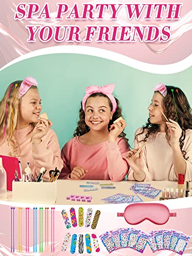 Xuhal 92 Pcs Spa Party Supplies Slumber Party Spa Pretend Play Set with Satin Robes, Headbands and Eye Masks, Sleepover Kit with Gift Bags, Total 10 Sets(Pink,14) - color: Pink, size: 14